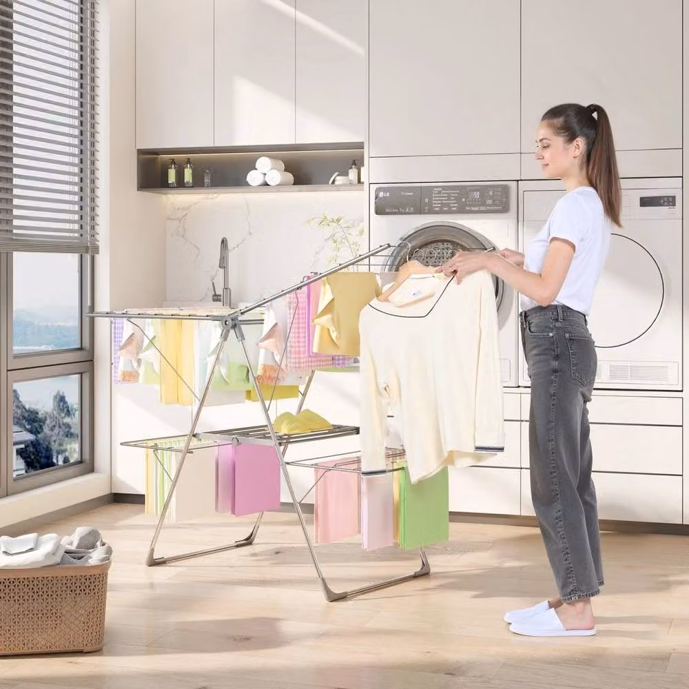 FLAVORA Foldable Metal Wing Clothes Drying Rack in Grey – 2