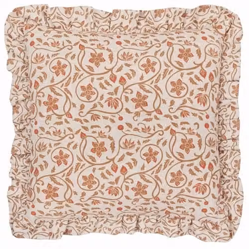 Paoletti Floral Linen and Polyester Filled Square Cushion, Yellow, W/D/H: 50 x 50 x 5 cm