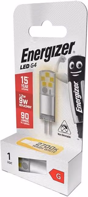 Energizer LED G4 Capsule Light Bulb, 1.2W, 90 Lumens, 2700K Warm White