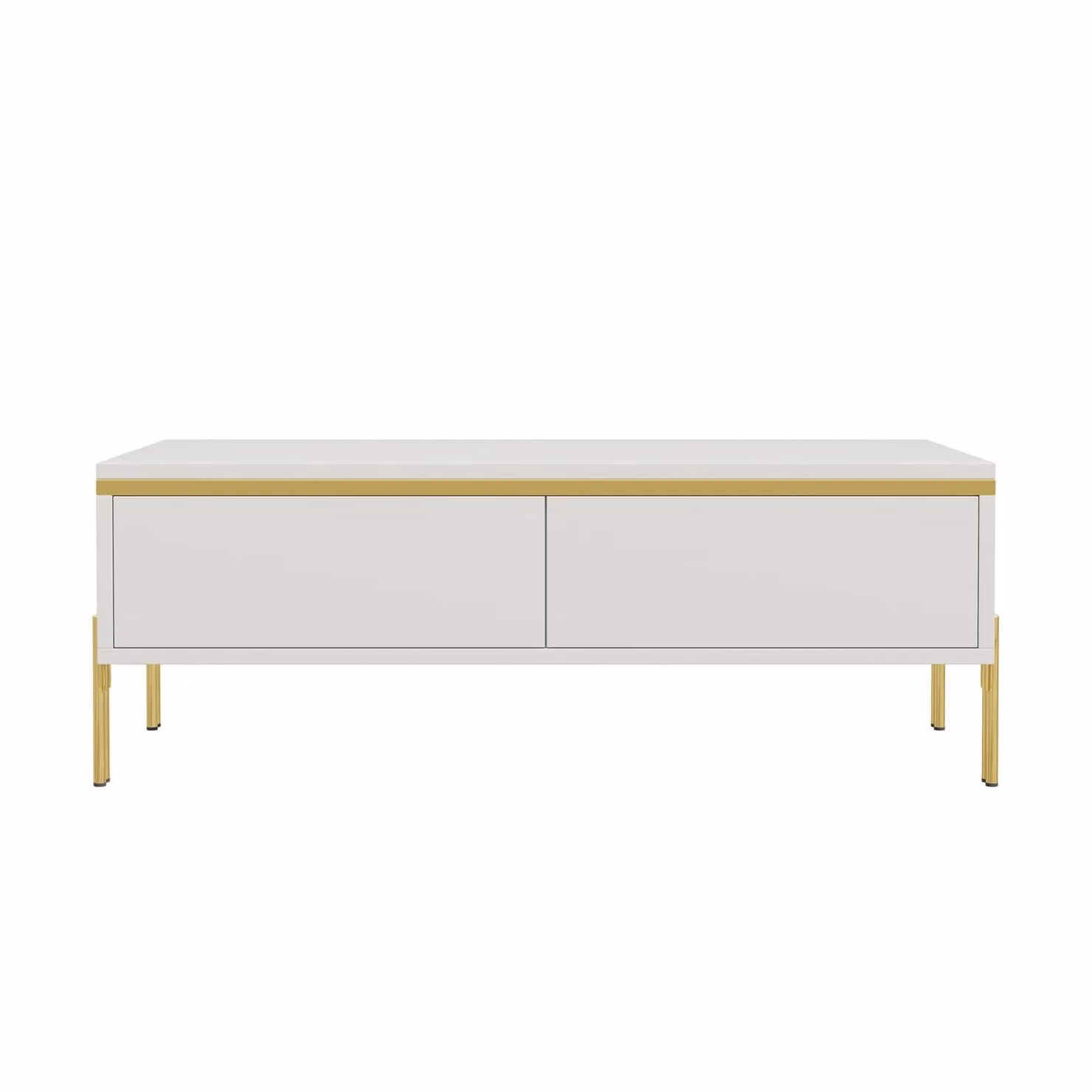 Aosom UK White and Gold Rectangular Coffee Table with 2 Hidden Drawers, W: 100 cm, D: 50 cm, H: 36 cm – 2