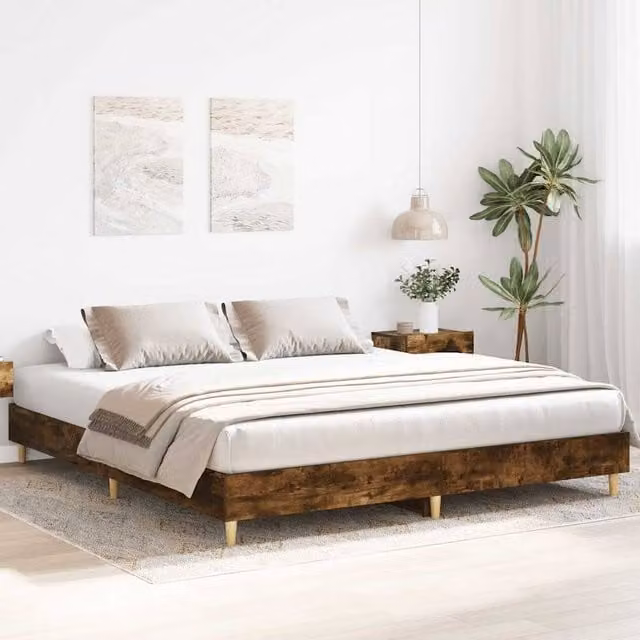 Berkfield Home Durable Bed Frame in Smoked Oak Brown, W/D/H: 160 x 200 x 25 cm – 1