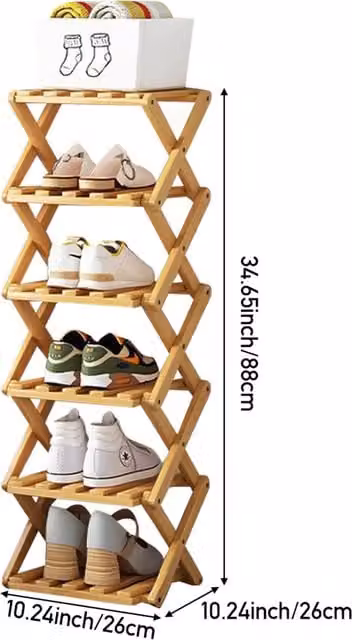 THE HOT SALE Foldable Multi-Layer Bamboo Shoe Rack in Brown