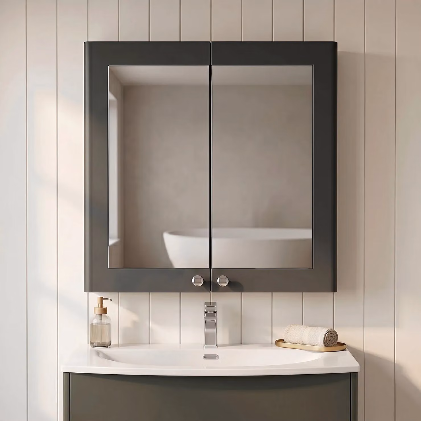 Balterley Traditional Wall Hung 2-Door Mirror Cabinet, Dark Grey, W: 60.0 cm, H: 71.5 cm – 3