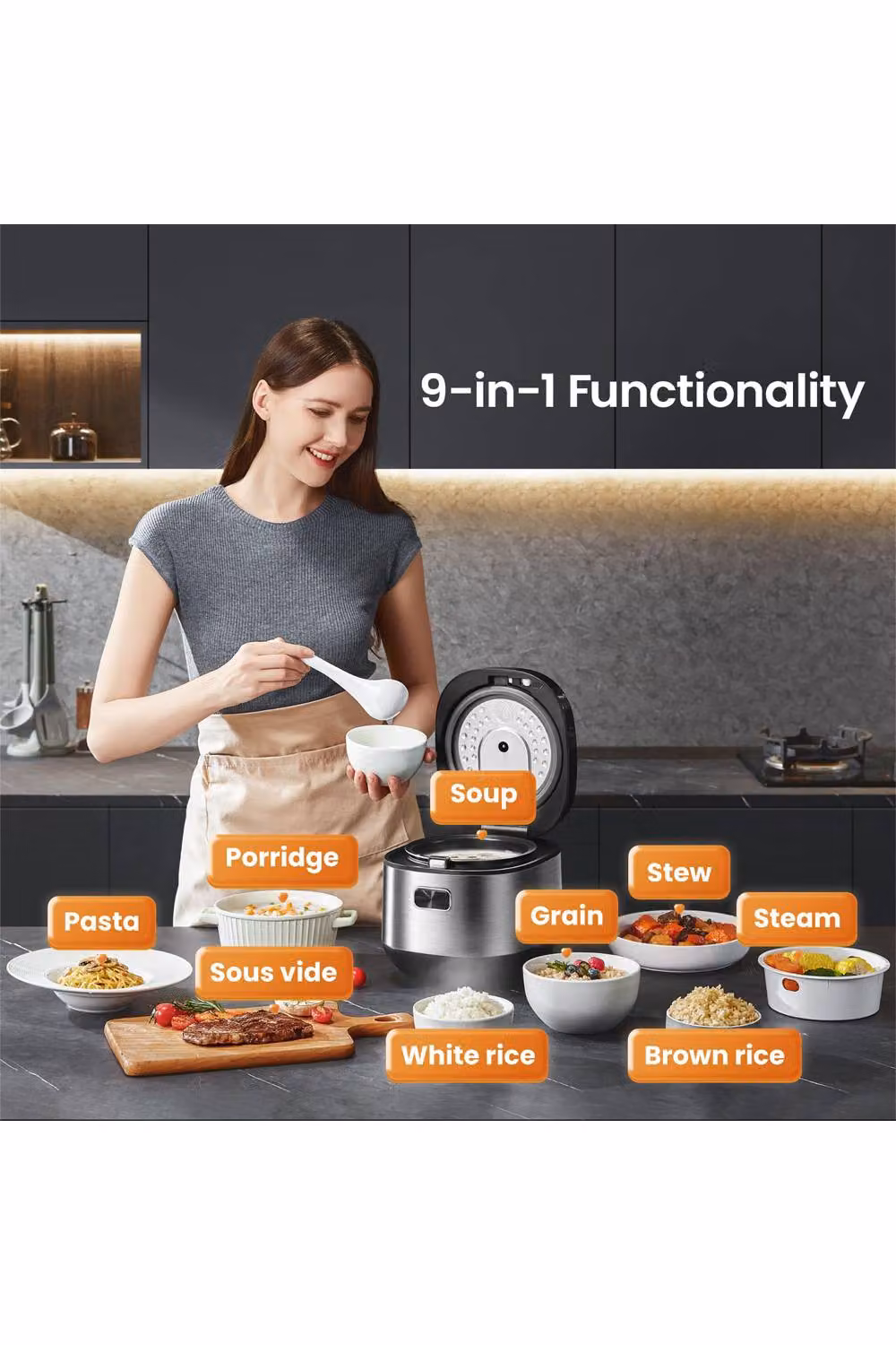 Midea 2L Rice Cooker with 9 Functions, Timer and Keep Warm Feature, Black – 5