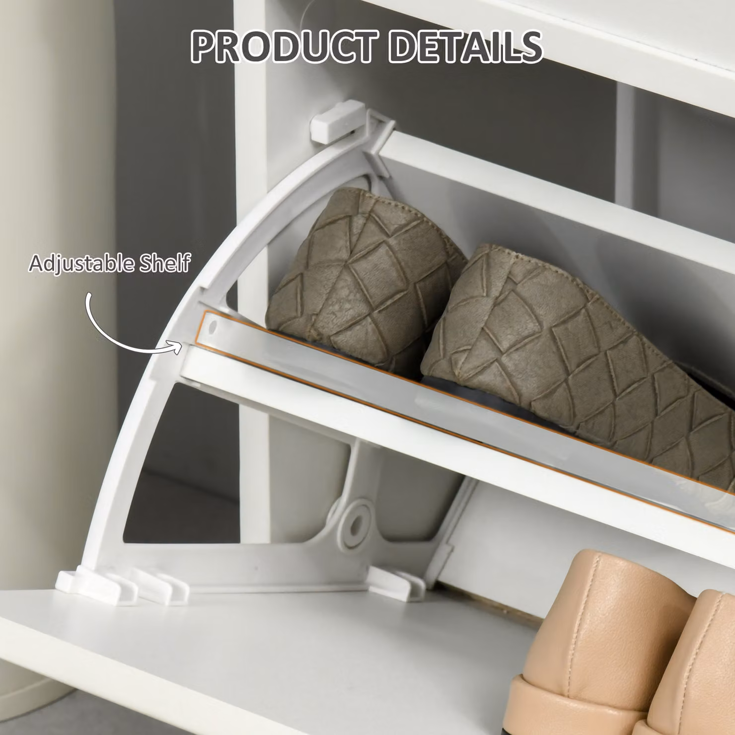 HOMCOM White Shoe Storage Bench with Seat Cushion and Adjustable Shelf – 3