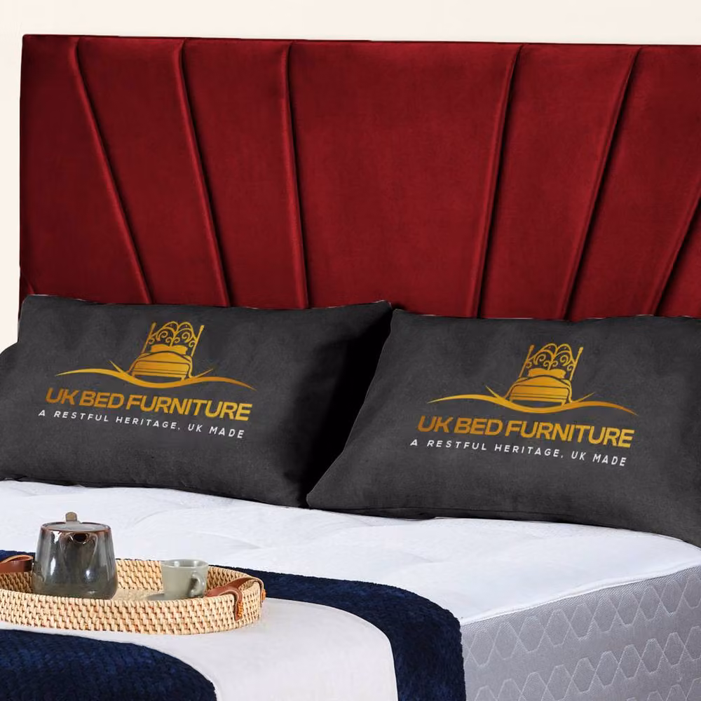 UK Bed Furniture Sunrise Upholstered Slatted Base Bed in Red Velvet, Double, W/D/H: 140 x 200 cm – 2