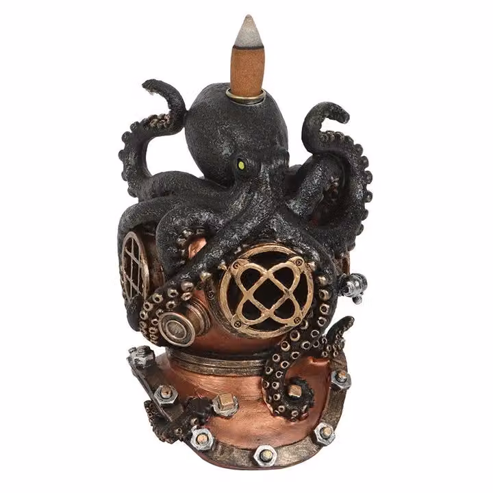 KDMD Kraken on Diver's Helmet Vintage Ceramic Backflow Incense Burner in Black – 2