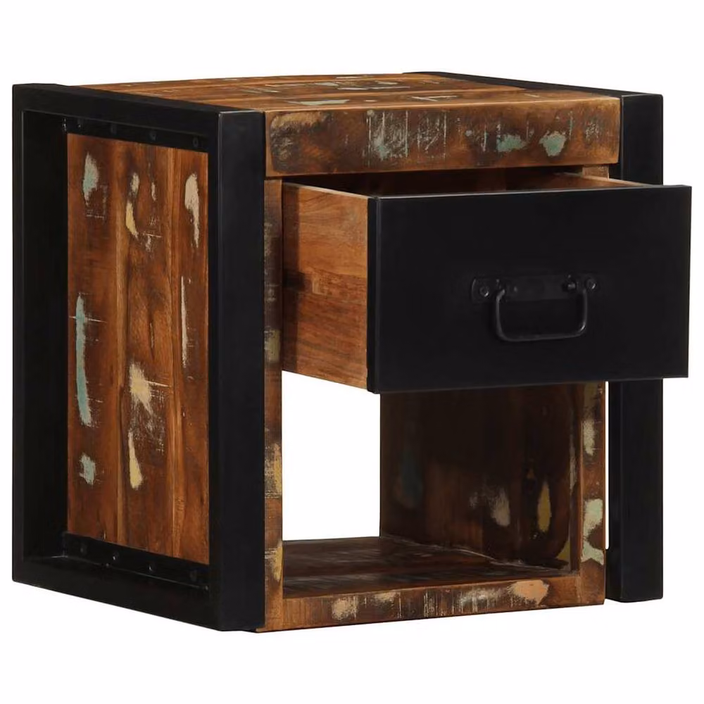 Berkfield Home Set of 2 Multicolour Reclaimed Solid Wood Bedside Cabinets, W/D/H: 40 x 35 x 40 cm – 3
