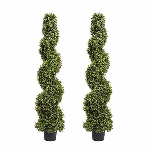 GreenBrokers 2x Artificial Spiral Boxwood Topiary Trees, Green, Height: 120 cm – 1