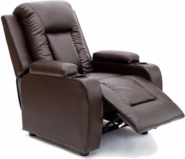 More4Homes Oscar Pushback Recliner Armchair in Brown Bonded Leather with Drink Holders