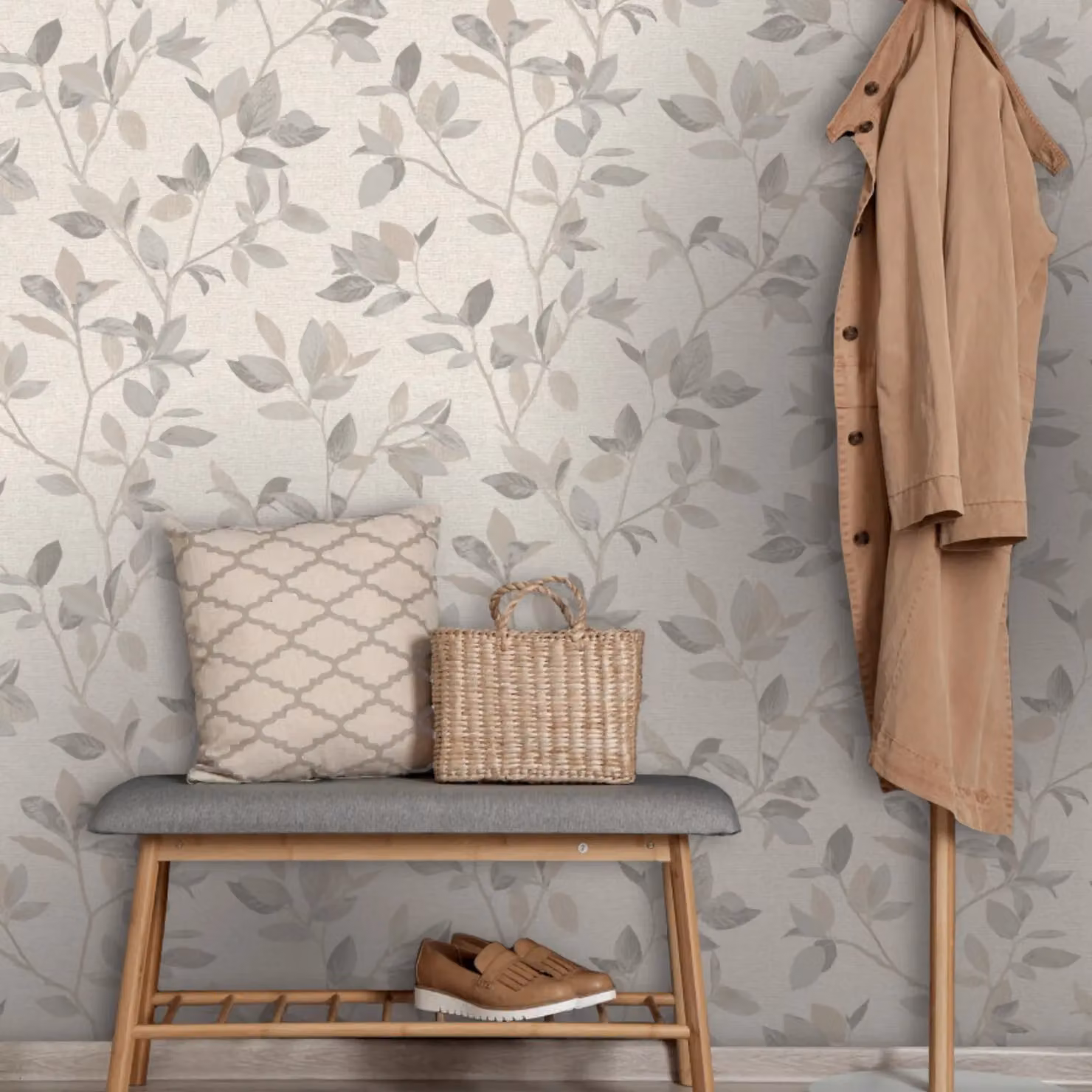 Rasch Silver Birch Leaf Botanical Floral Wallpaper in Silver and Sand – 2