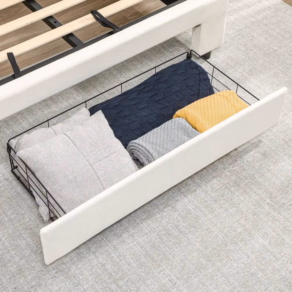 Wyld Haus Double 4FT6 Ottoman Bed Frame in Cream Velvet with Lift Up Base and Storage – 5