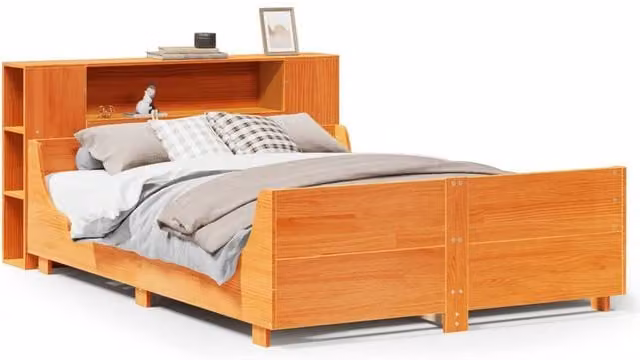 Berkfield Home Rustic Solid Wood Pine Bed Frame in Brown Wax Finish, W/D/H: 150 x 200 cm – 1
