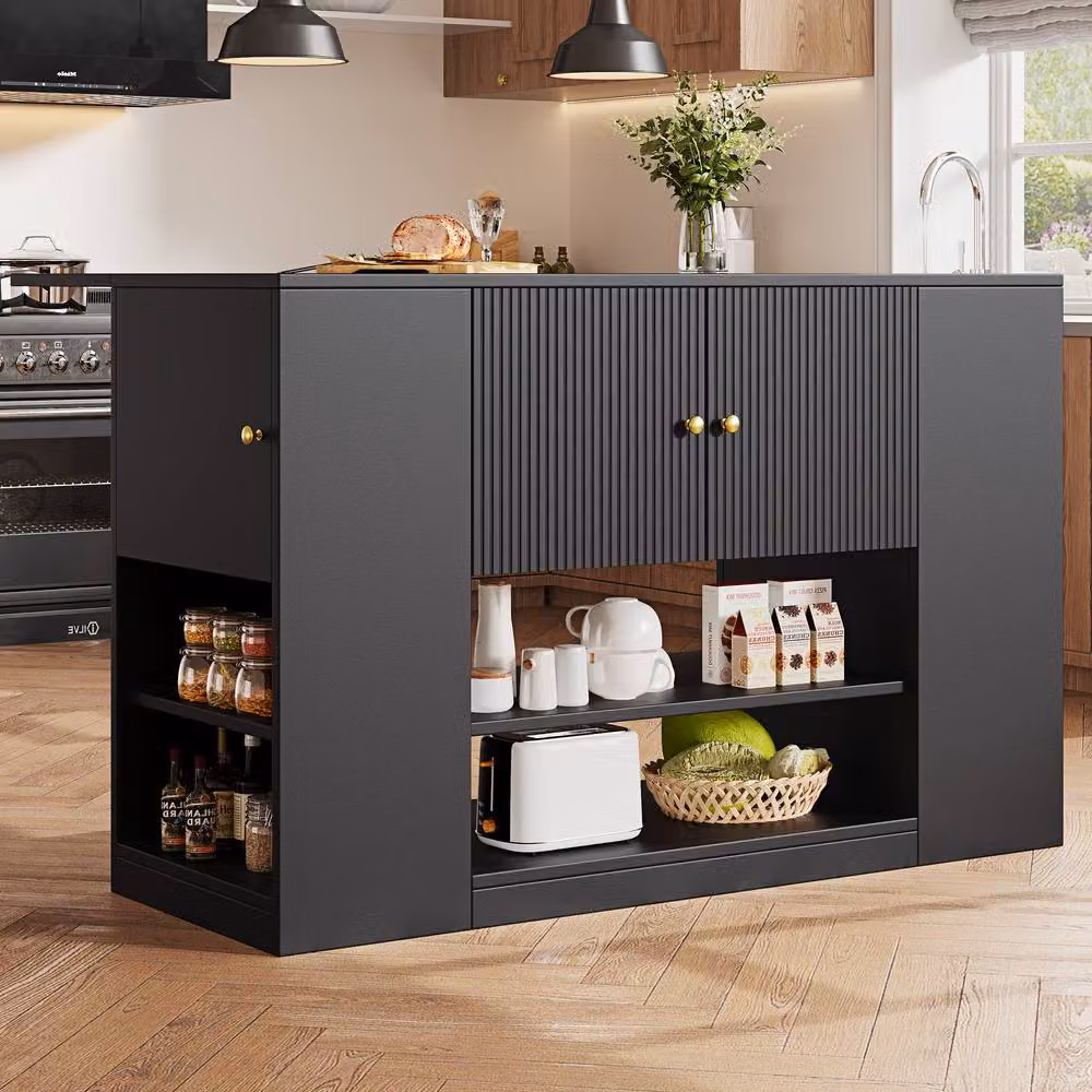 BTM Modern Kitchen Island Sideboard with Drawers and Shelves, Black, W/D/H: 140 x 40 x 90 cm – 2