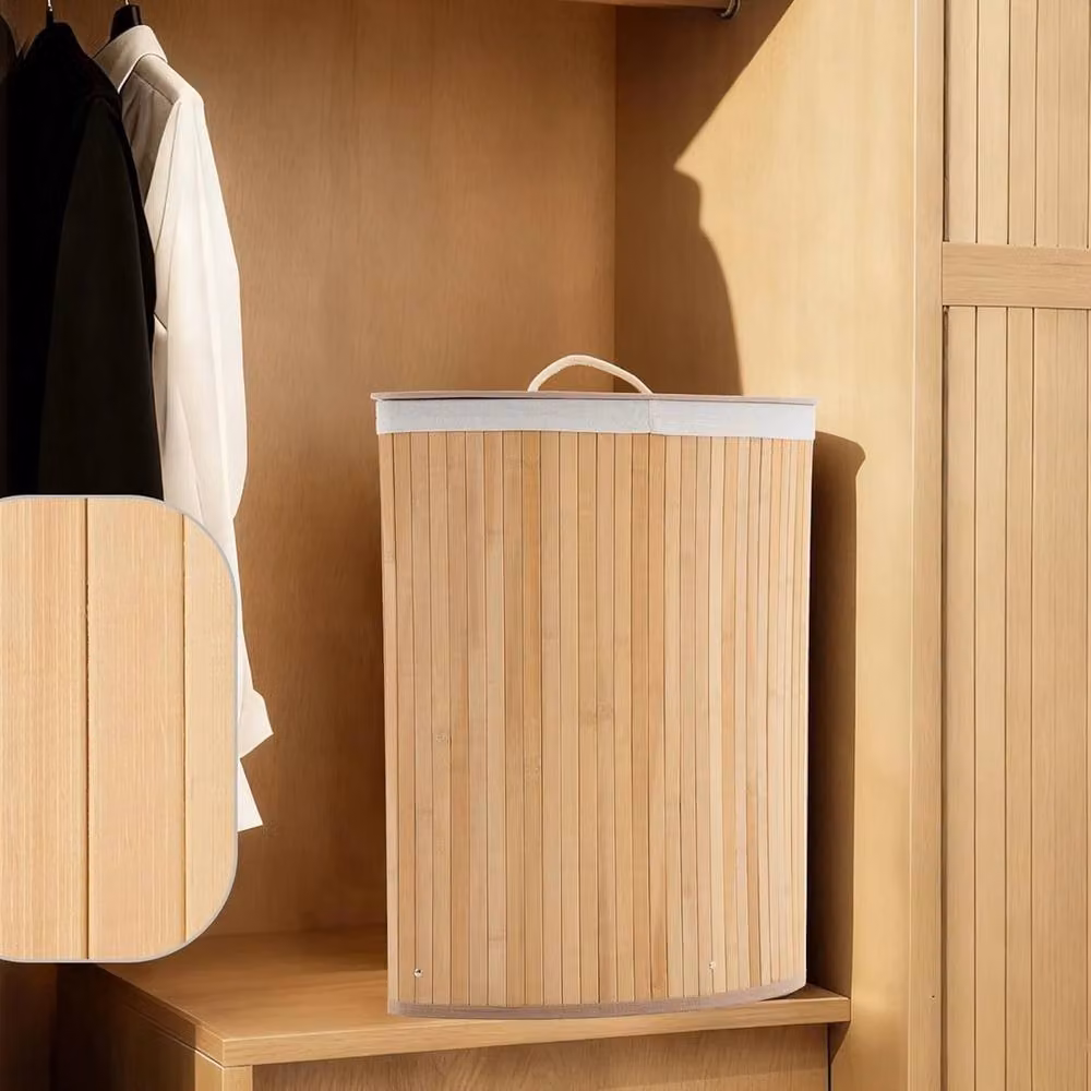 VOGREX Bamboo Laundry Hamper with Removable Bag, Beige, 58L – 3