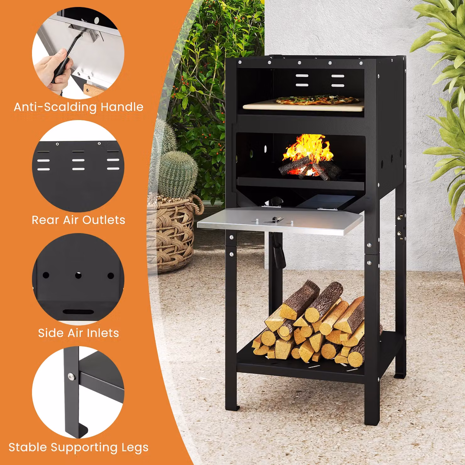 Costway Black Freestanding Wood-Fired Outdoor Pizza Oven – 3