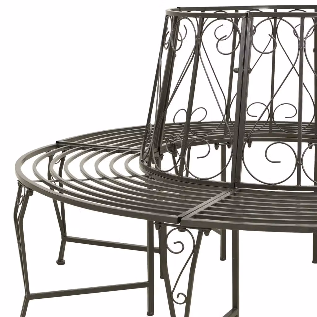 Berkfield Home Classic Garden Tree Bench in Matt Grey Metal, Width: 160 cm – 3