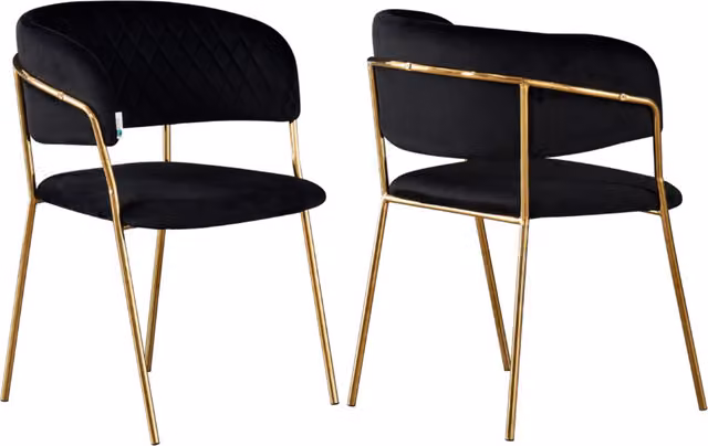 Life Interiors Atarah LUX Velvet Dining Chairs Set of 2, Black and Gold