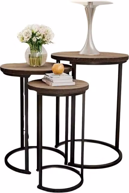 Pirlo Plush 3-Piece Industrial Nest of Tables in Brown