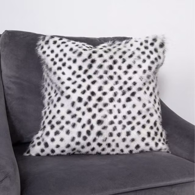 Native Natural Dotted Goatskin Cushion, Black and White, W/D/H: 45 x 45 x 1 cm