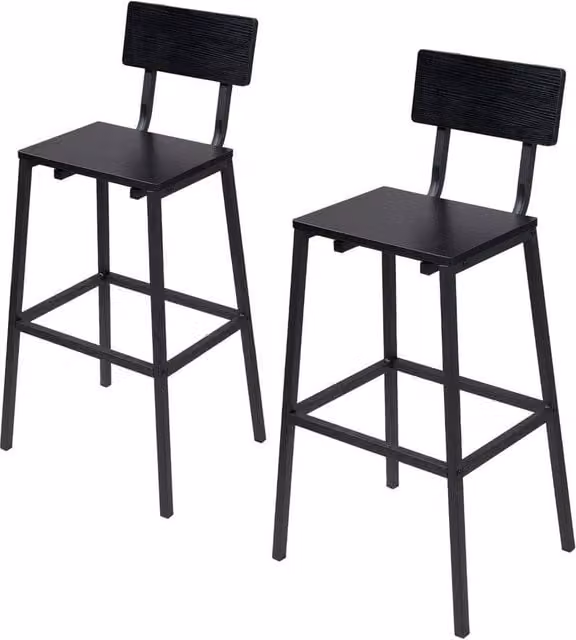 Kelvenix Set of 2 Modern Black Wooden Breakfast Bar Stools
