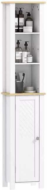 NESTLUNE Slim White Bathroom Storage Unit with Open Compartment and Hinged Doors, H 165.0 x W 34.0 cm