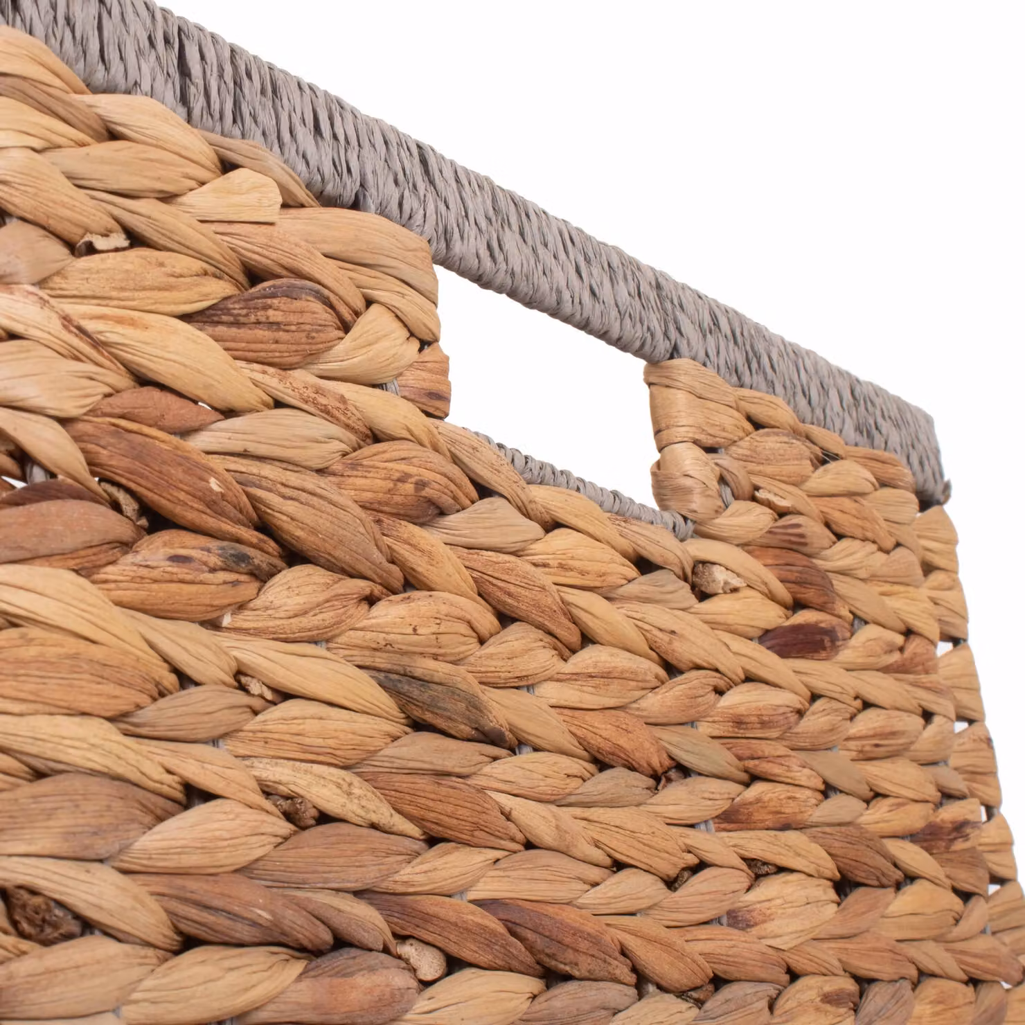 Red Hamper Square Water Hyacinth Storage Basket with Grey Rope Border in Brown, 35 cm – 2