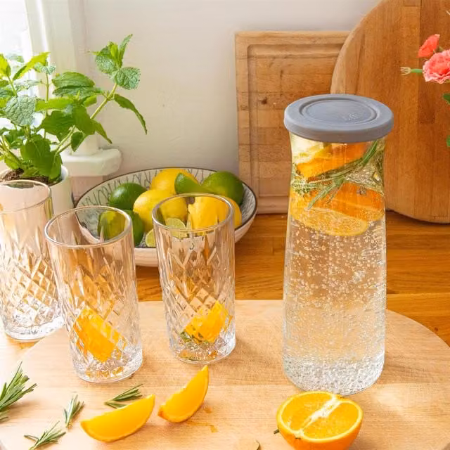 LAV Vera Glass Carafes with Lid, Grey, 1.2 l, Pack of 2