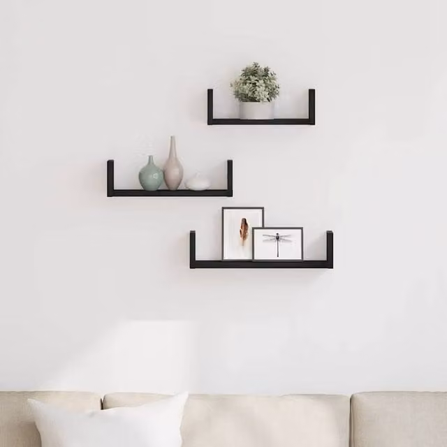 Berkfield Home Set of 3 Durable Wall Mounted Shelves in Black Oak Engineered Wood