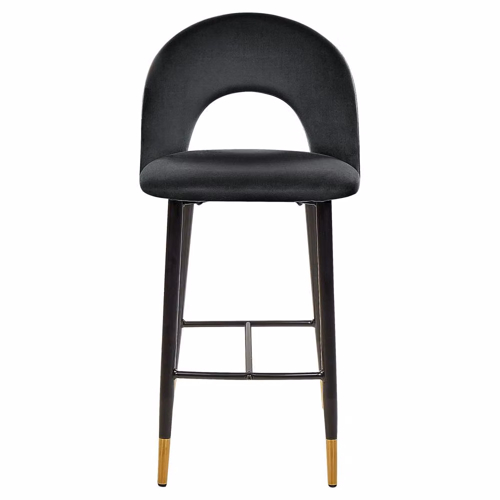 Wyld and Coco Black Velvet Bar Chairs 2-Pack with Gold-Ended Steel Legs – 3