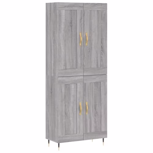 vidaXL Modern Grey Highboard with Hinged Doors and Internal Shelves, W/D/H: 69.5 x 34 x 180 cm