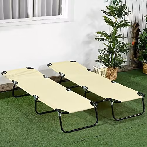 Outsunny Set of 2 Folding Sun Loungers with Adjustable Headrest in Beige – 7