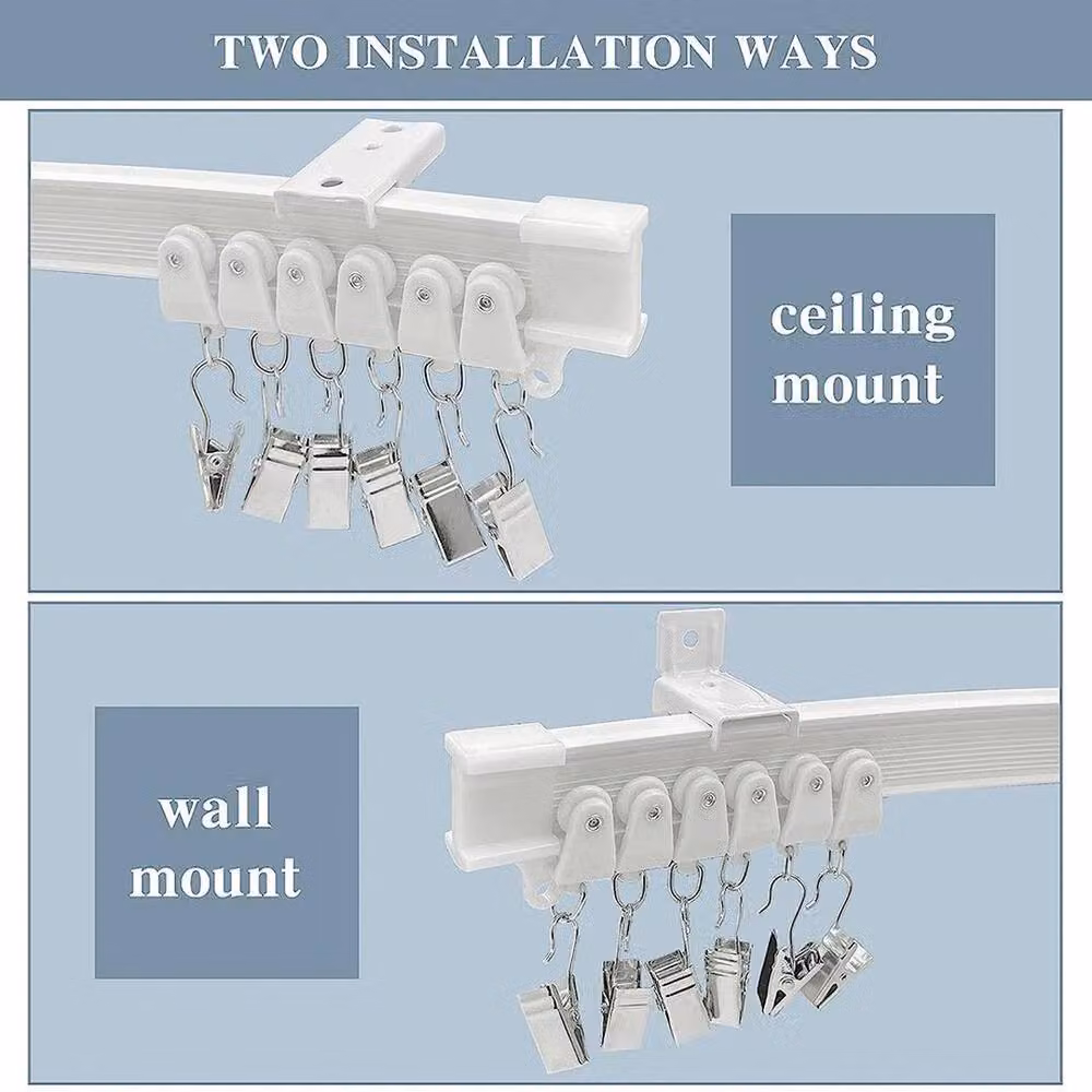 FLAVORA Bendable Ceiling Mounted Curtain Track Rail in White, 5m – 2