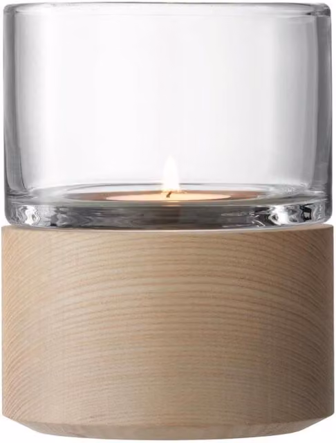 LSA Lantern with Ash Wood Base and Clear Glass