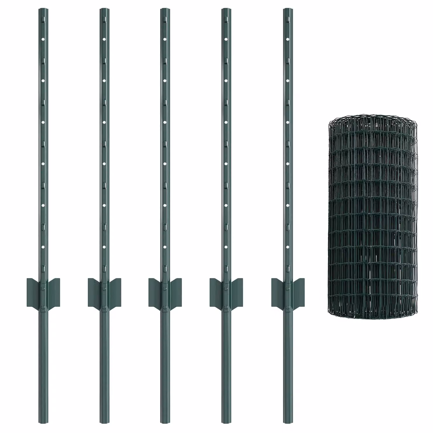 Berkfield Home Euro Fence with 5 U Posts, Green Powder-Coated Steel, W: 10 m, H: 0.6 m, D: 0.6 m – 2