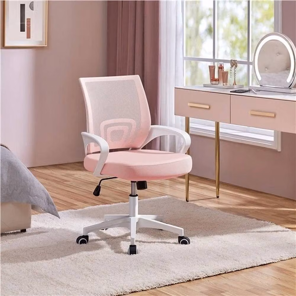 KORVIXA Ergonomic Pink Fabric Mesh Swivel Office Chair with Armrests and Castors – 2