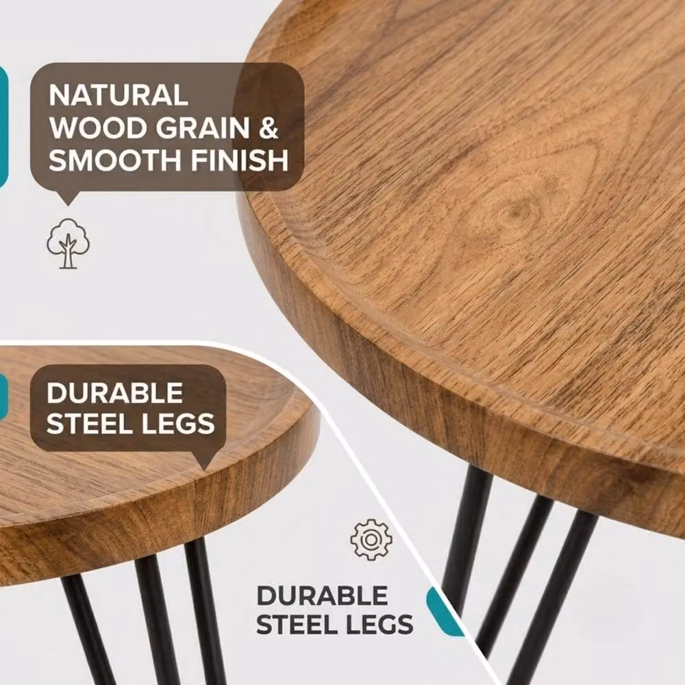 VOGREX Round Wooden Side Table in Brown for Living Room or Bedroom – 3