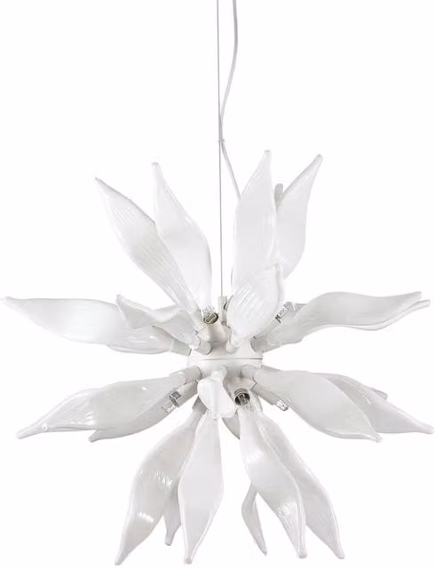 Ideal Lux Leaves 8 Light Modern Organic Glass Ceiling Pendant in White