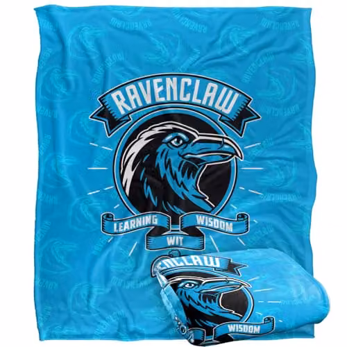 Warner Brothers Harry Potter Ravenclaw Varsity Badge Super Soft Fleece Throw Blanket, White and Multicolour, W/D/H: 152 x 127 cm