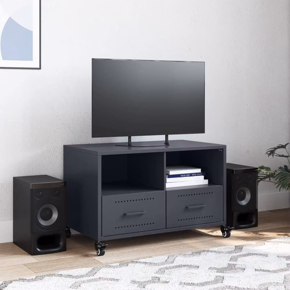 Berkfield Home Anthracite Metal TV Cabinet, W: 68 cm, D: 39 cm, H: 43.5 cm – 3