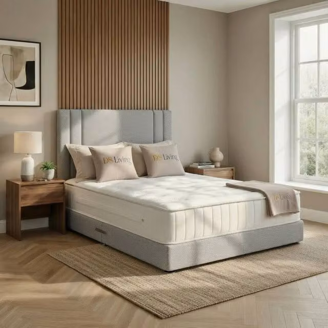 DS Living Velora Modern Upholstered Fabric Divan Bed Frame in Beige/Grey, W/D/H: 90 x 200 cm – 1