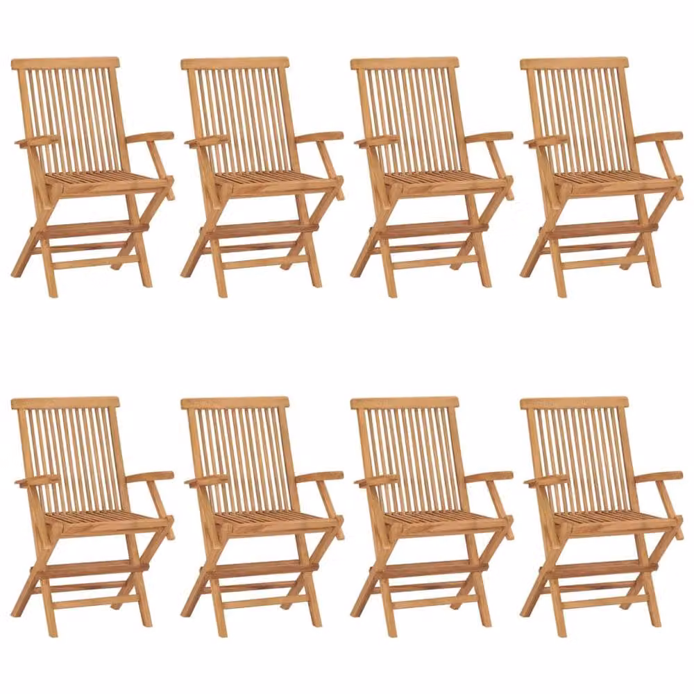 Berkfield Home Set of 8 Durable Brown Solid Teak Wood Garden Chairs with Armrests – 2