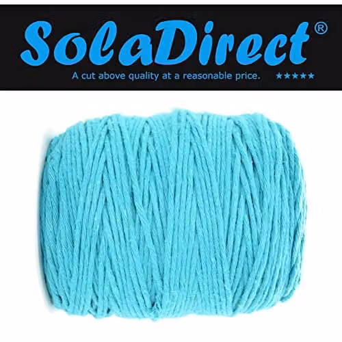 SolaDirect Premium Turquoise Macrame Cord, 300 m of 2 mm Thick Natural Cotton Thread Yarn – 2