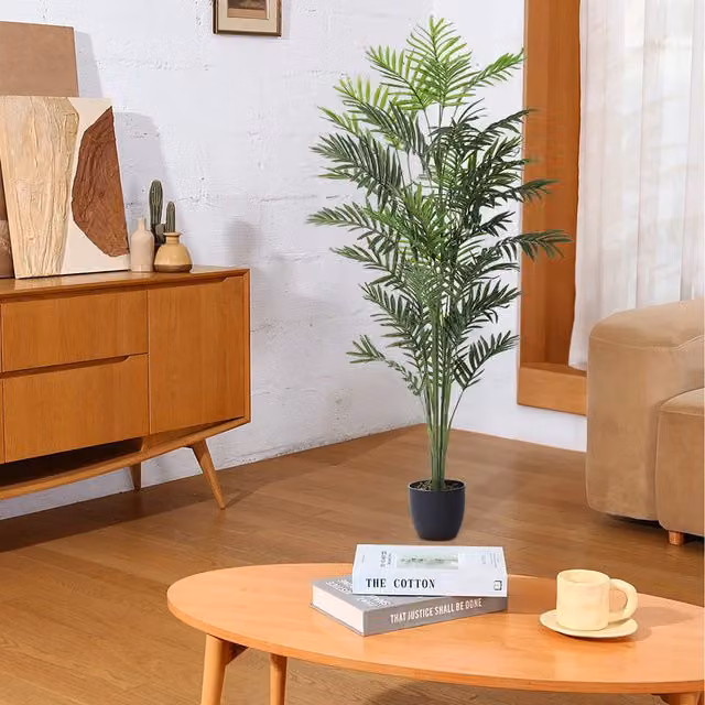 Breeins Artificial Dypsis Lutescens Palm Tabletop Decorative Plant in Green and Black Planter