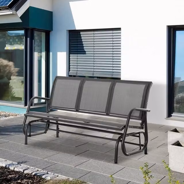 Outsunny 3 Seat Modern Glider Rocking Chair in Grey with Armrests