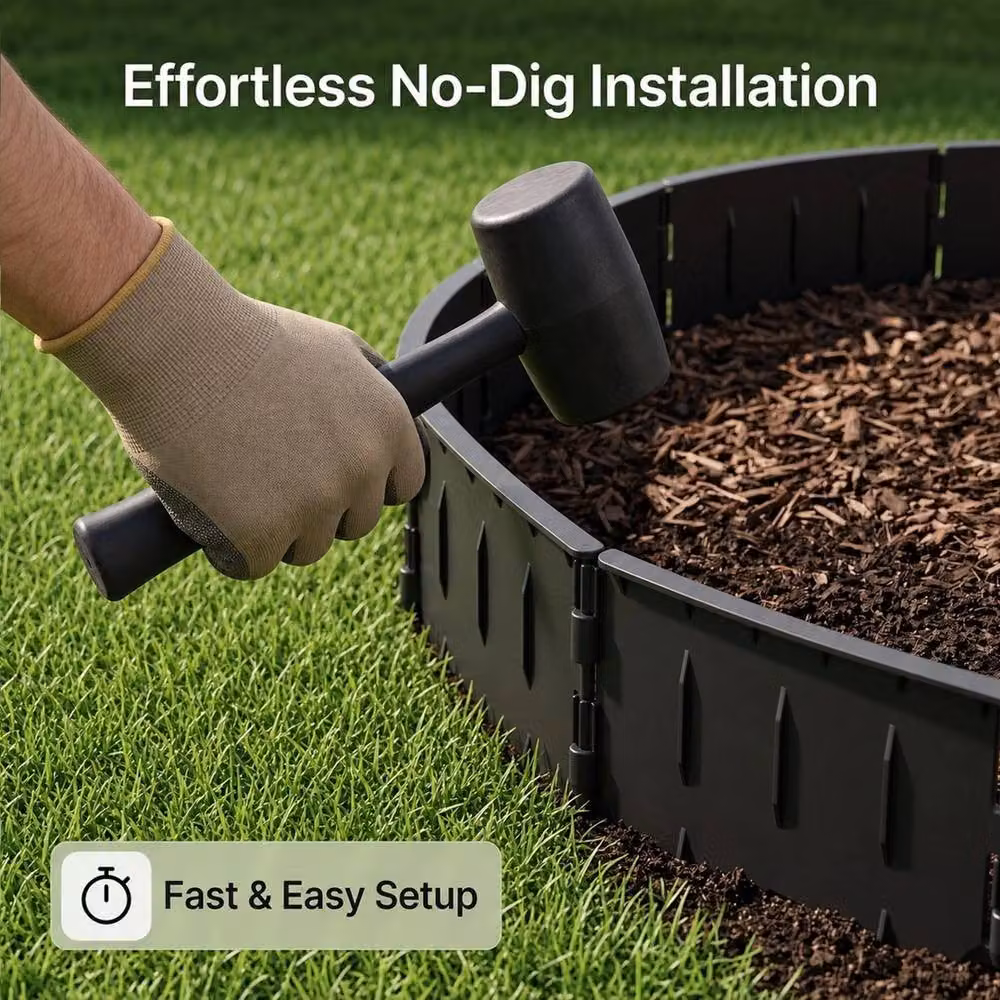 VOGREX 178-Piece Flexible Black Plastic Garden Lawn Edging – 3