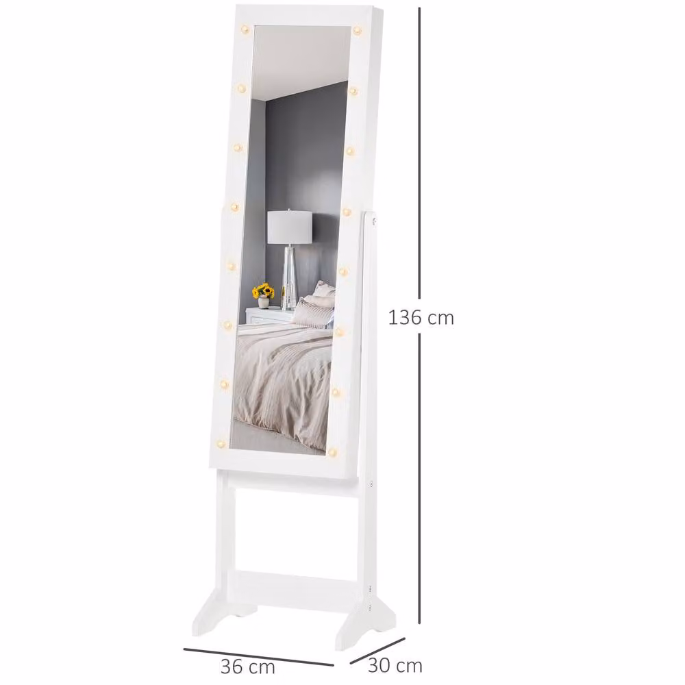 STILVORA Modern White Jewellery Cabinet with LED Mirror, Glass Doors and Internal Shelves – 2