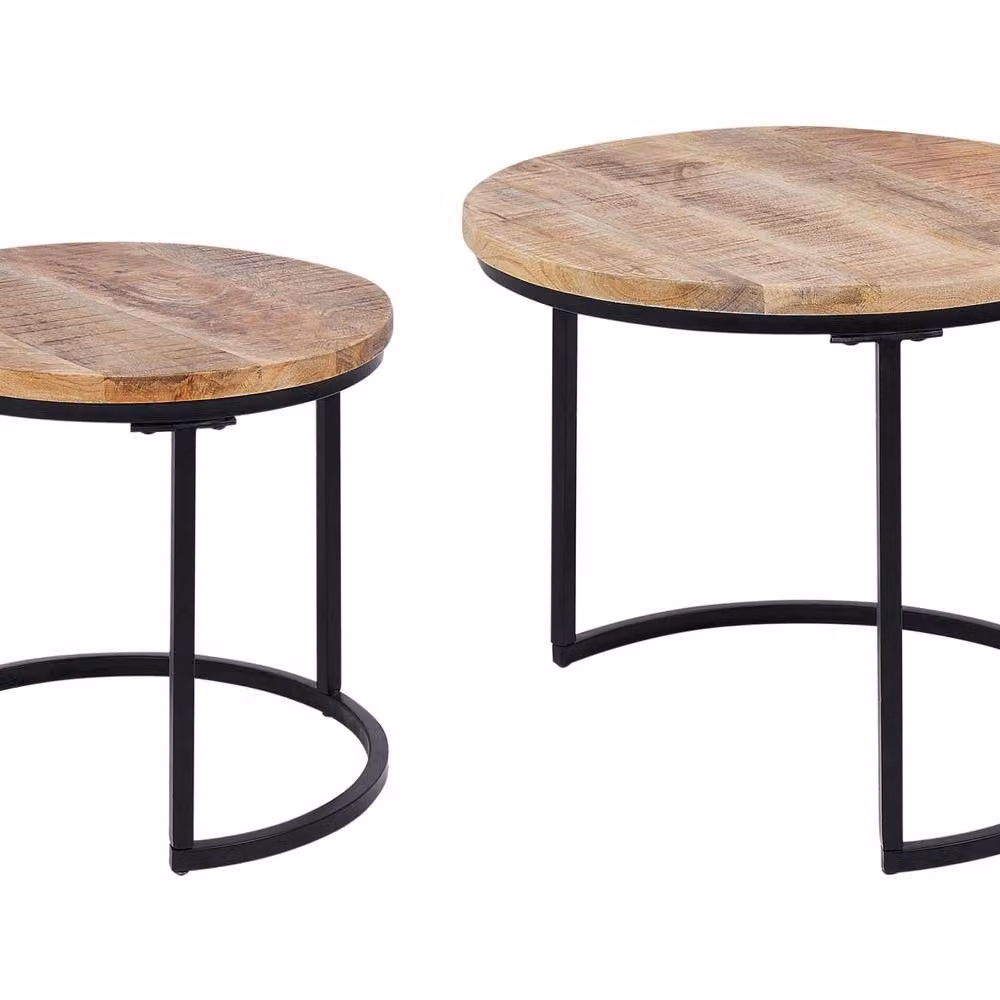 Wyld Haus Nest of Two Round-Top Tables in Light Mango Wood with Black Iron Frame – 2
