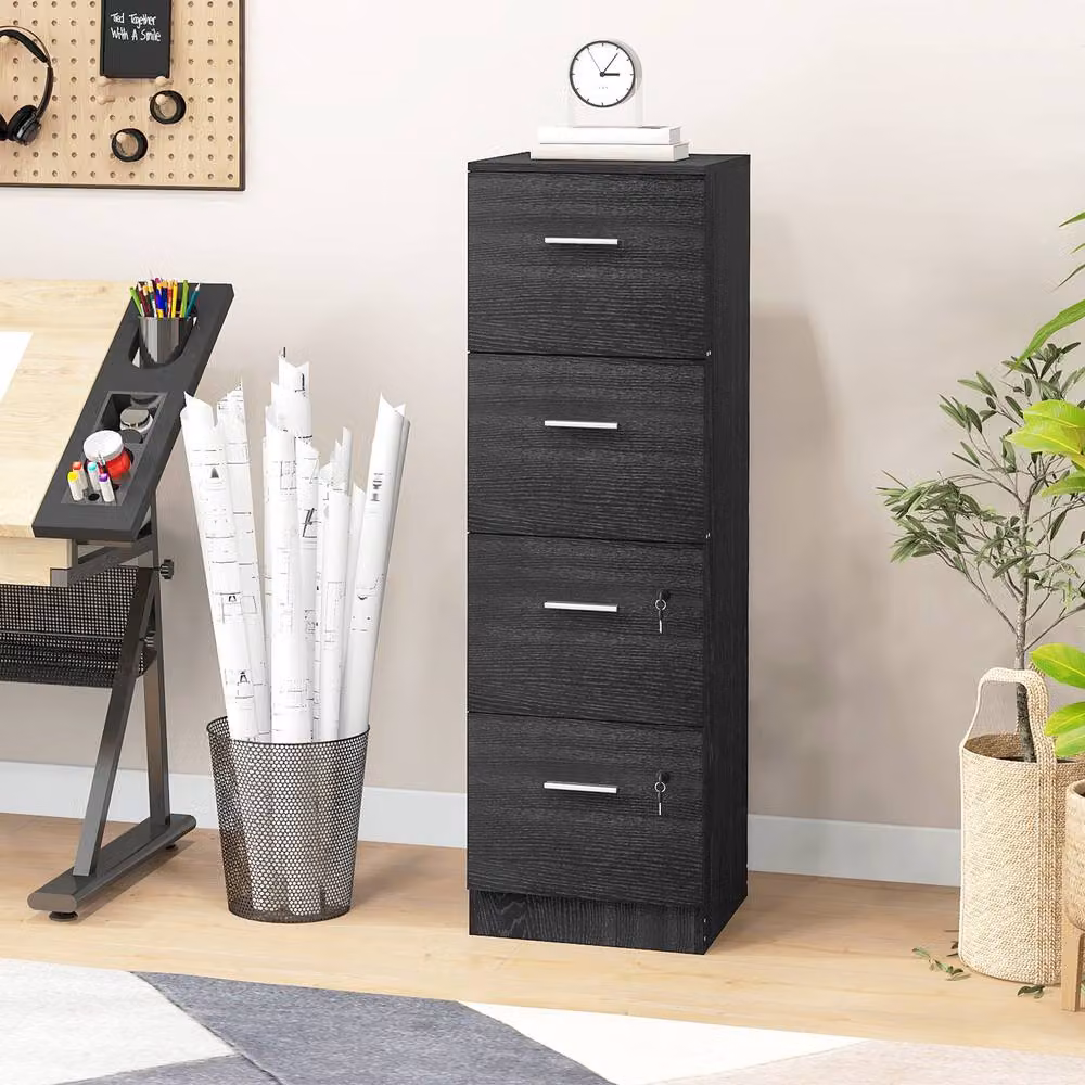Rolipo Lockable 4-Drawer Freestanding Filing Cabinet in Black – 4