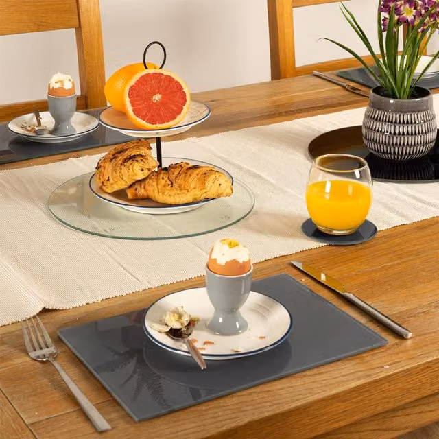 Harbour Housewares 12-Piece Grey Glass Placemat and Round Coaster Set, W: 30 cm, D: 20 cm